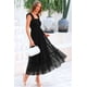 thumbnail image 4 of Vestido PRETTYGARDEN Midi Negro de Tul sin Mangas con Fruncido Talle M, 4 of 9