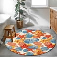 thumbnail image 4 of Round Area Rug 4ft, Summer Ocean Starfish Shell Conch Non-Shedding Washable Area Rug, Watercolor Marine Life Non Slip Low-Profile Circle Rugs for Living Room, Bedroom Dining Room, 4 of 9
