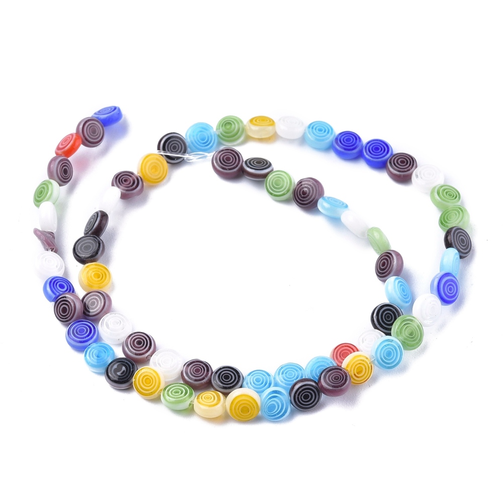 Flat Round Handmade Millefiori Glass Beads Mixed Color 6x3mm Hole: 0.5mm about 65pcs/strand 14.1 inch DIY