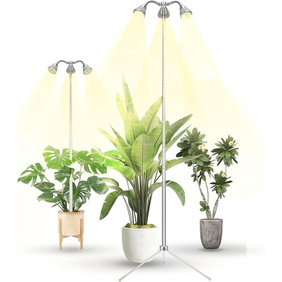 Mikhai Grow Lights for Indoor Plants Full Spectrum with Detachable Tripod Stand, 10-55 Inches Height Adjustable Aluminum Alloy Indoor Plant Grow Lamp with Auto On/Off Timer Function,grow light