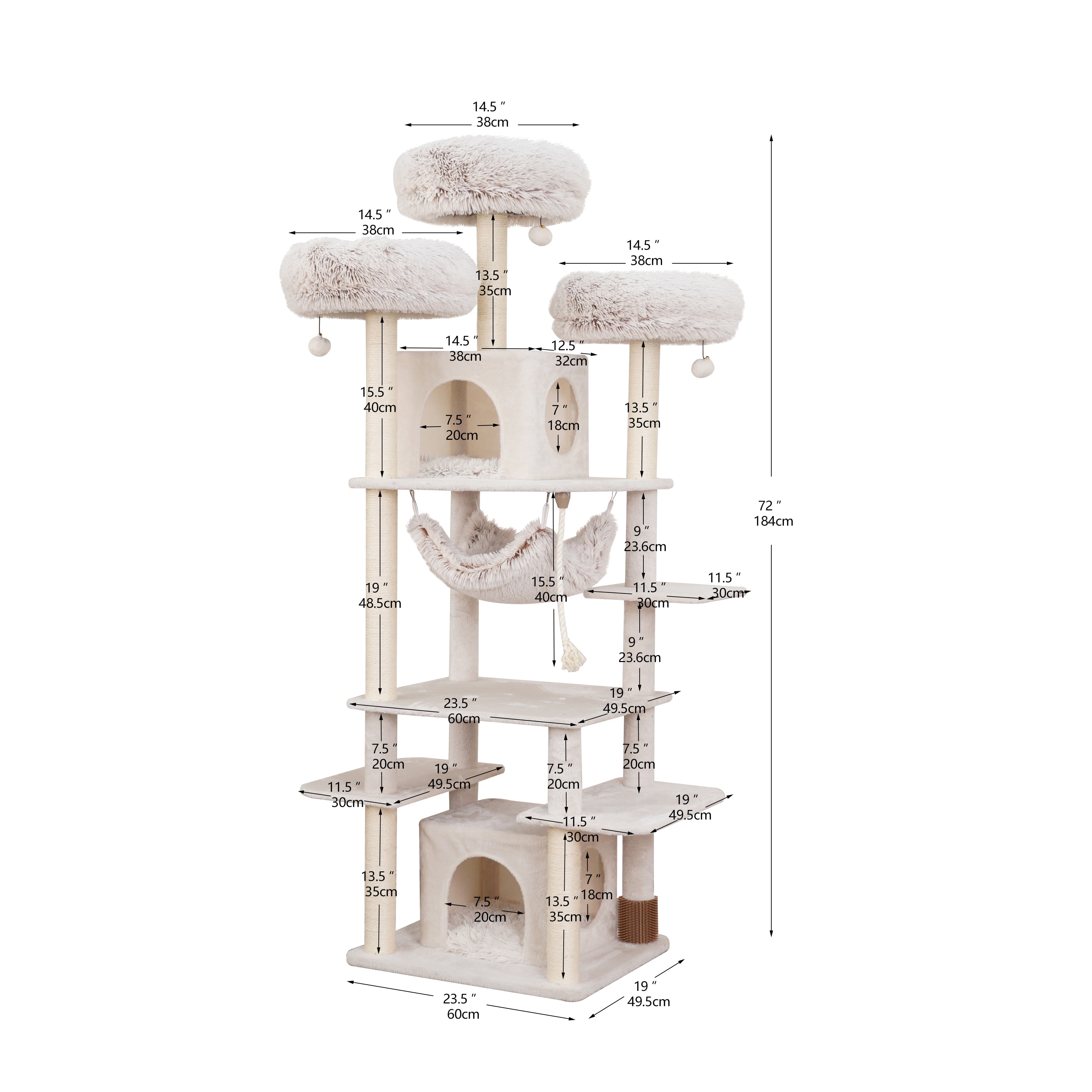 Vibrant Life 8-Level 73" Cat Tree Sanctuary with Condos  Hammock Perches Toys, Cream