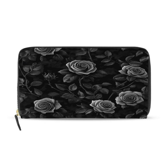 Qxltty Black Rose Women's Leather Wallet Fashion Retro Multi Card Holder with Cell Phone Pocket Mothers Day Gifts