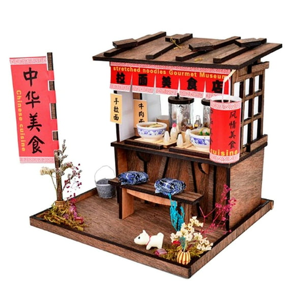 DIY Wooden Dollhouse Miniature with Furniture, LED Light Chinese Style