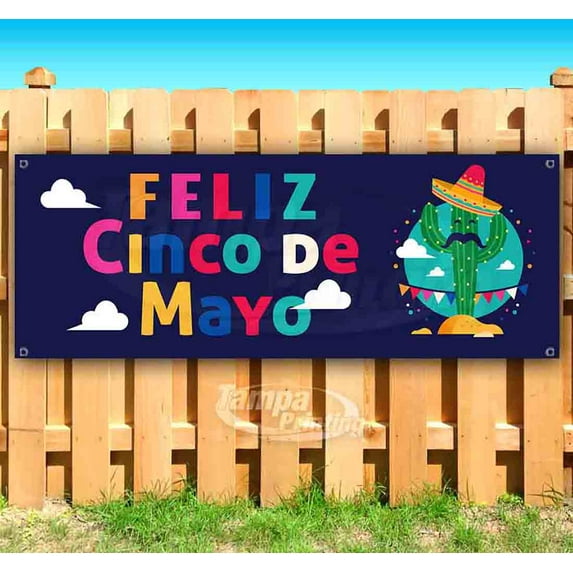 Feliz Cinco De Mayo 13 oz Vinyl Banner With Metal Grommets