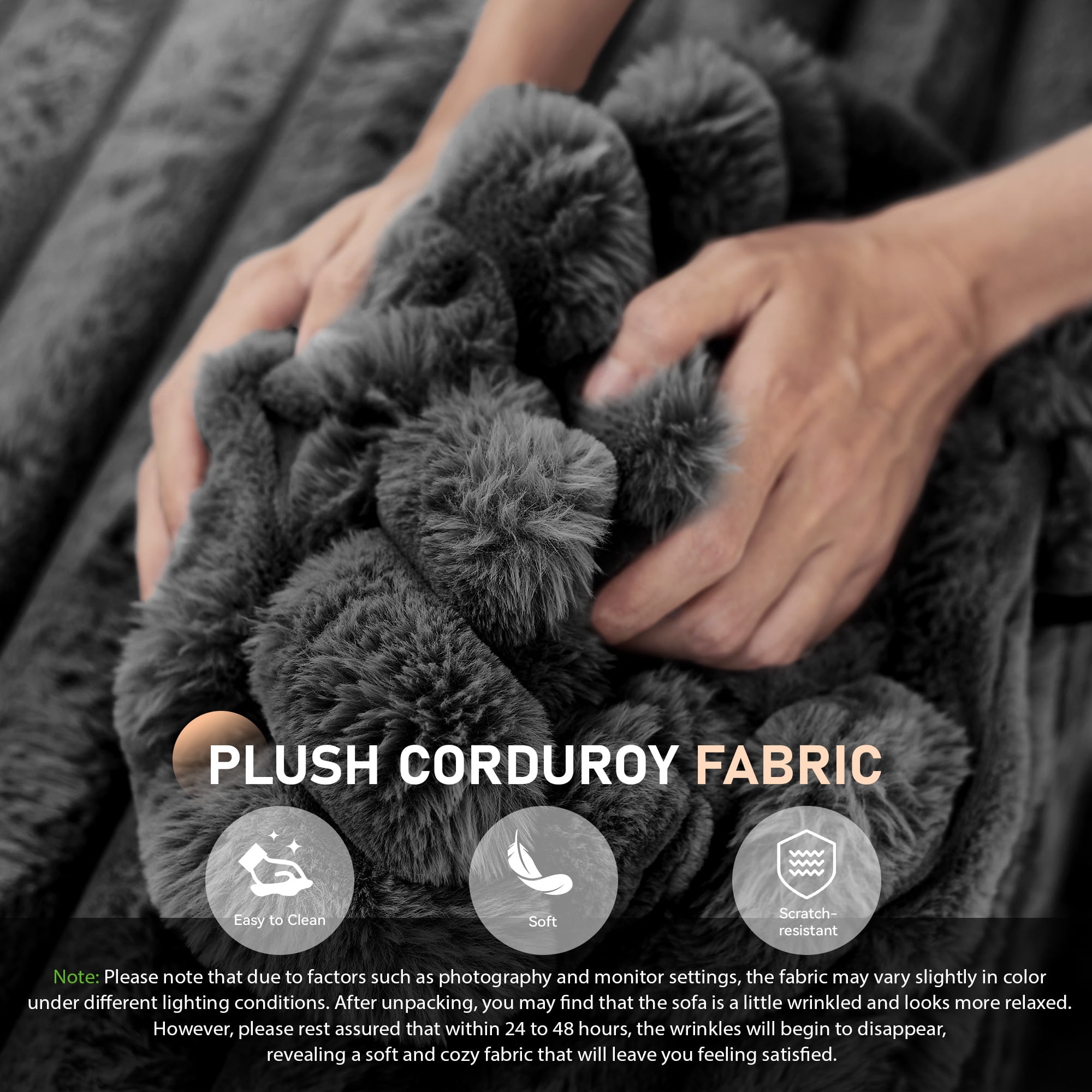 Muumblus Oversized Chaise Lounge Chair Indoor Furniture, No Assembly Required, Plush Corduroy Upholstered Sofa Bed Cozy Sleeper Couch for Living Room, Bedroom, Black