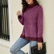 thumbnail image 5 of Blusa de mujer de manga larga con cuello alto y corte informal, blusa con puños de bloque de color a la moda, Amaranto M, 5 of 8