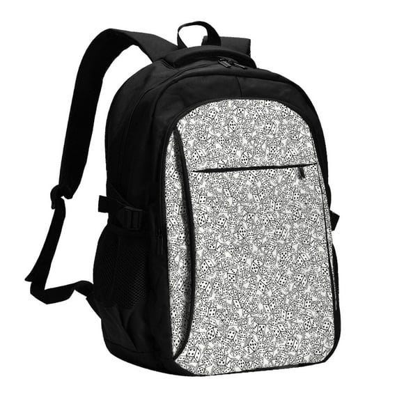 Easygdp Dice Cubes Mochila para Laptop de Viaje con Puerto USB, Mochila para Laptop con Puerto de Carga USB para Mujeres y Hombres