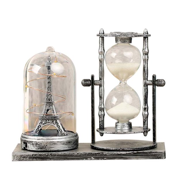 Reloj de arena de estilo europeo retro con torre de hierro, iluminado, reloj de arena, artesanía de escritorio, recuerdo para decoración de hotel y hogar (estilo mixto)