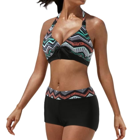 Womens Swimsuits Push Up V Neck Trendy Print Bikini Set Thong Beach Wear Black Women s Swimwear S