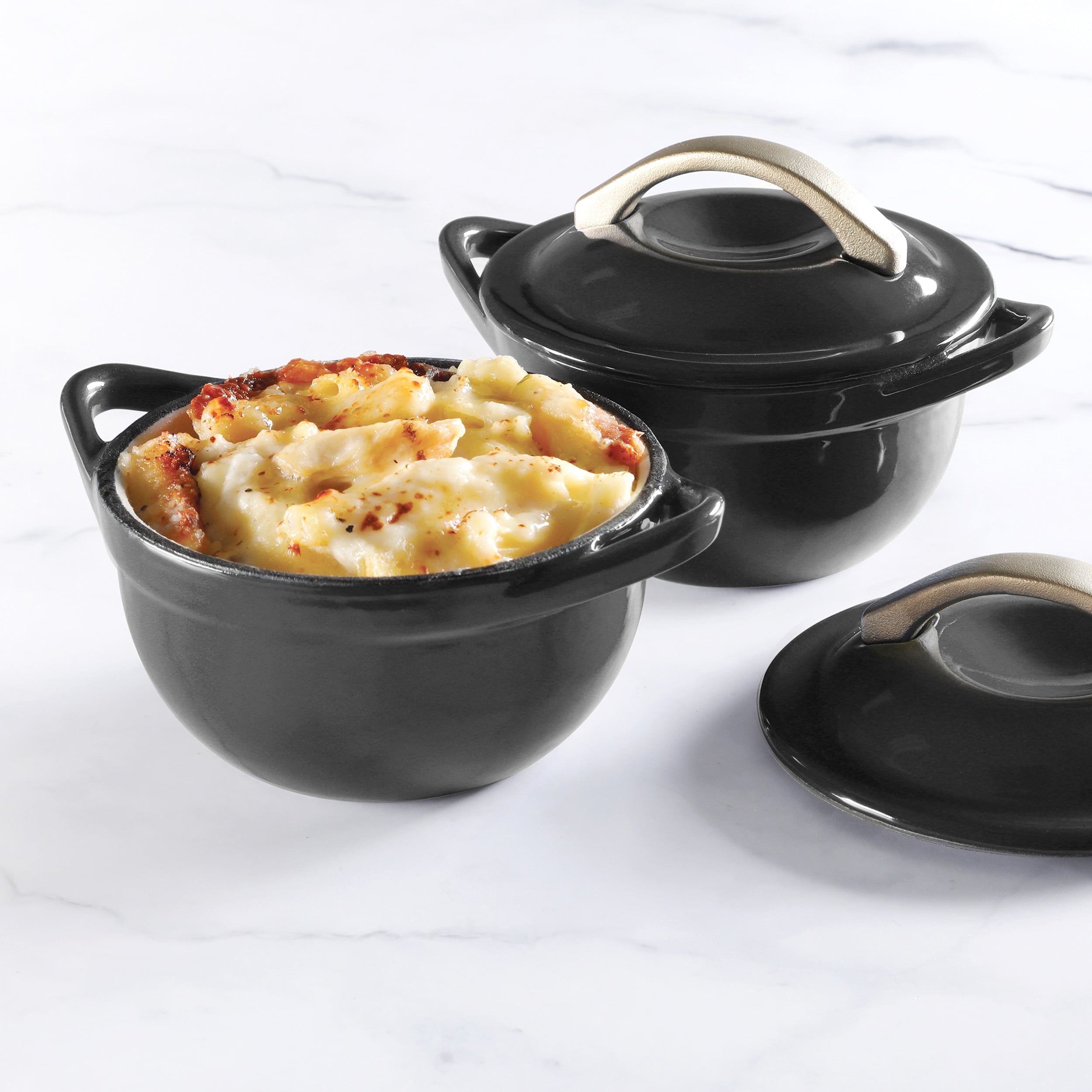 Cravings By Chrissy Teigen 2 Piece 4.7 Inch Enameled Cast Iron Mini Casserole Set in Gray