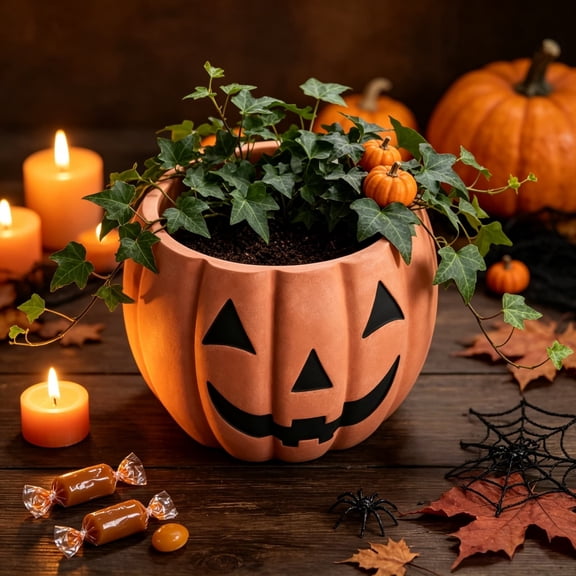 Aonerit Pumpkin Shaped Resin Flower Pot,Vintage Halloween Pumpkin Planter Pots,Halloween Fall Spooky Decor,For Halloween And Thanksgiving