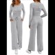 thumbnail image 3 of Conjuntos de Dos Piezas para Mujer, para Estar en Casa, para Otoño, con Suéter de Cuello Henley, Pantalones Anchos y Chándal Gris XL, 3 of 8