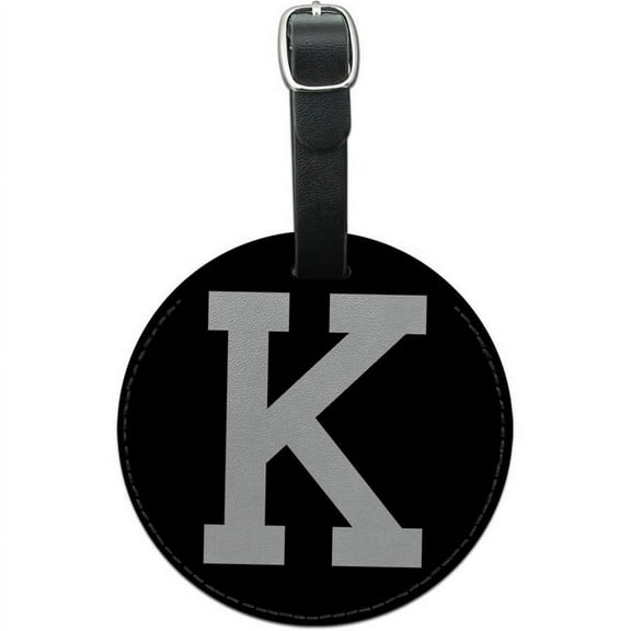 Letter K Initial Black White Round Leather Luggage ID Tag Suitcase Carry-On