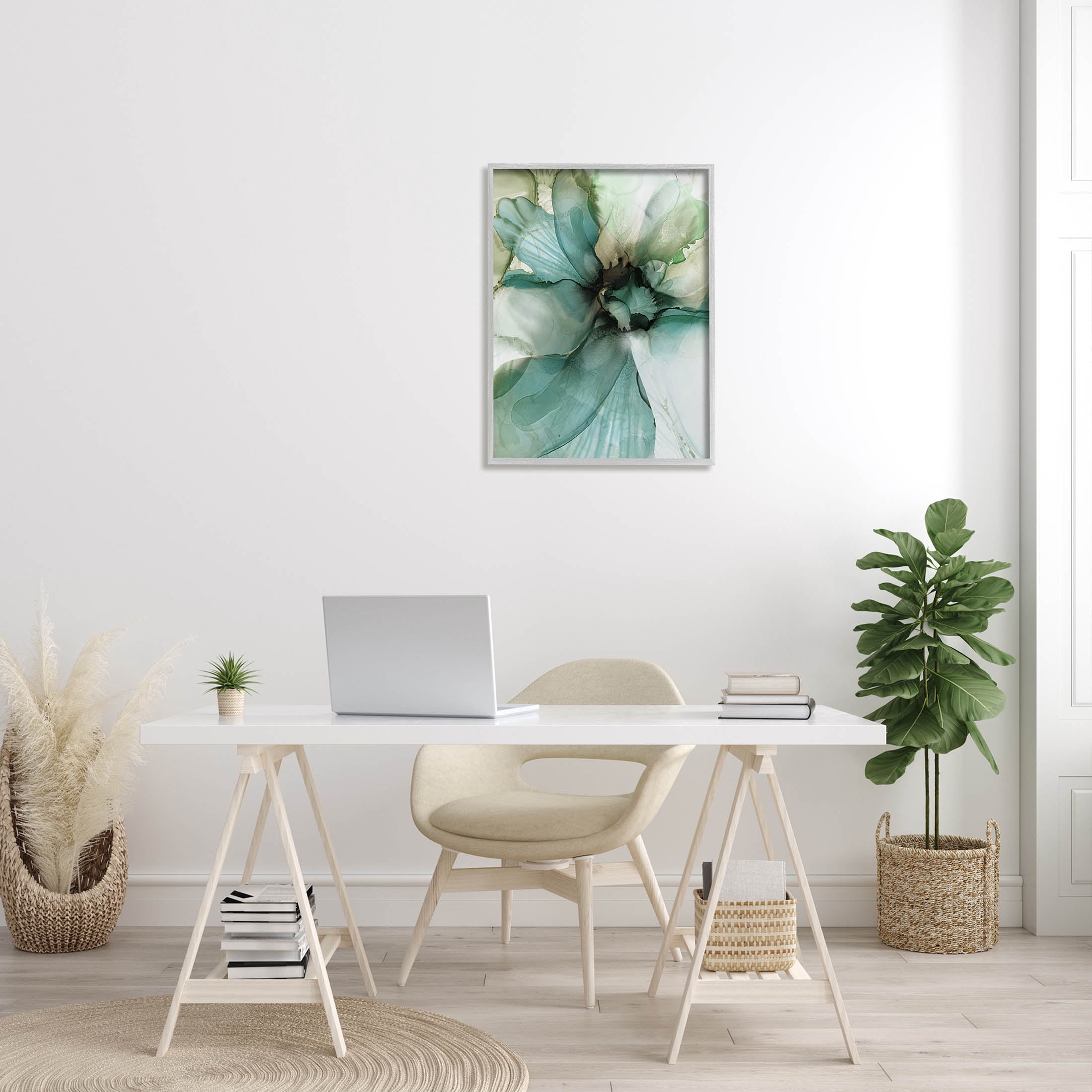 Modern Flower Petal Botanical Abstract Graphic Art Gray Framed Art Print Wall Art
