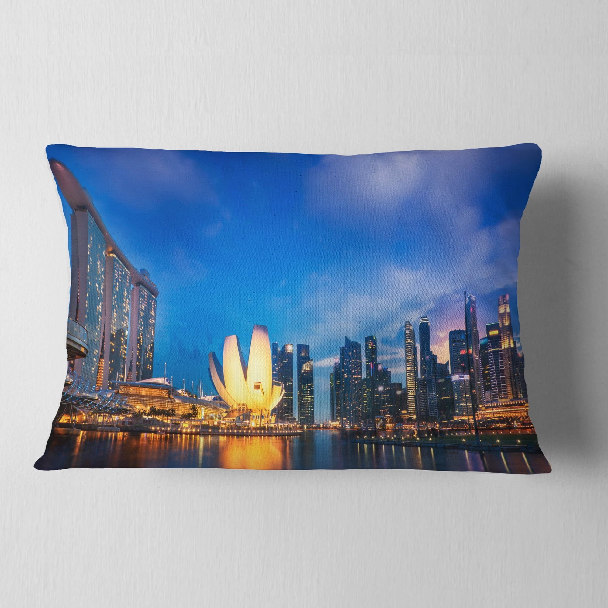 Designart Landscape of Singapore Cityscape - Photography Throw Pillow - 12x20
