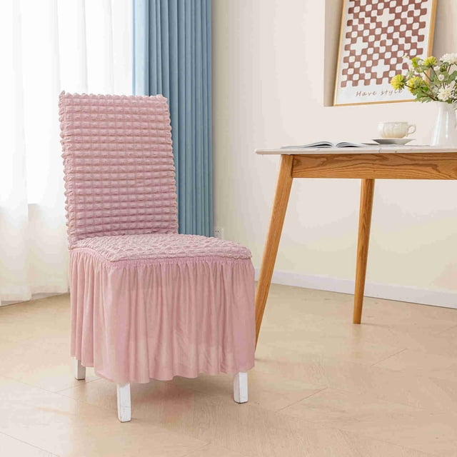 Seersucker Chair Covers for Dining Chairs,Stretchable Universal Dining Room Chair Slipcovers Washable Removable Elastic Chair Covers for Home,Kitchen,Wedding, Party,Banquet,Protector with Lace Trim
