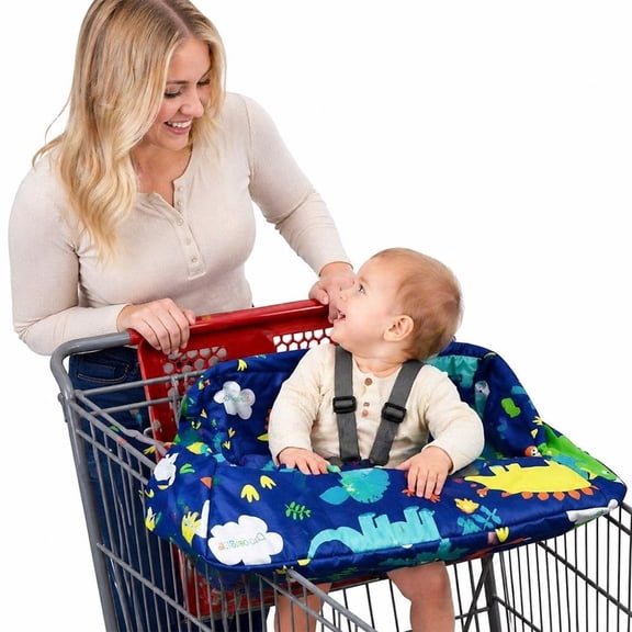 Pozico 2-in-1 Baby Shopping Cart & High Chair Cover, Machine Washable with Portable Storage Bag, Unisex for Boys & Girls, Blue Dinosaur Pattern