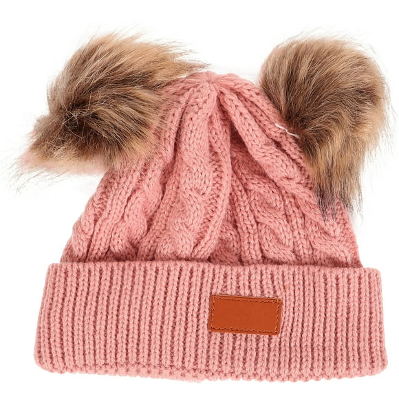 EeaseMX Gorro de punto con doble pompón para niños y niñas, cálido, de ganchillo, para otoño e invierno (rosa piel)