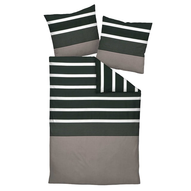 Janine Linge de Lit 2 Pcs - satin maco, Coton, Brun à Rayures 135x200 cm