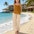 thumbnail image 2 of XXWXYD Cotton Linen Sets for Girls 2 Piece Outfits Spaghetti Strap Tank Tops Matching Wide Leg Pants Kids Summer Casual Linen Set, 2 of 5