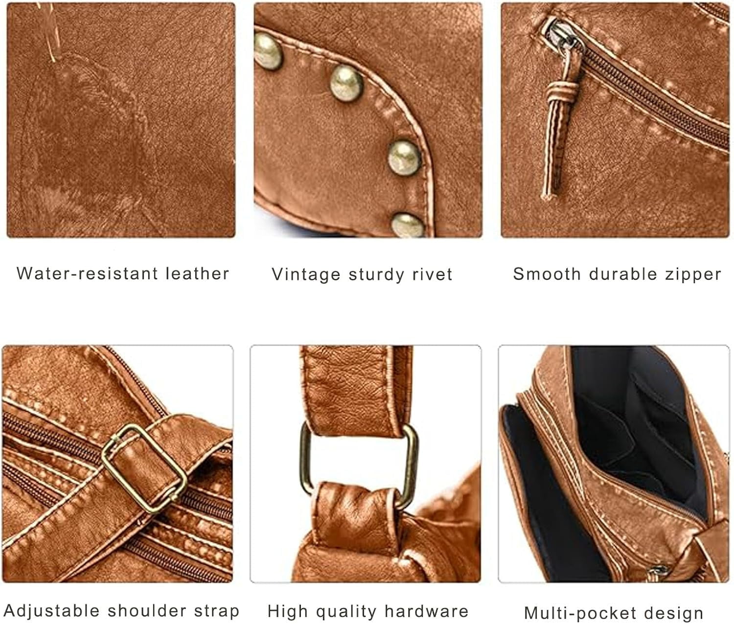 Lightweight Leather Multi-Pocket Shoulder Bag for Women - Retro Sling Medium Travel Purses