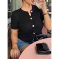 thumbnail image 6 of Female Short Sleeve Cardigan Cable Knit Cropped Button Down Crewneck Sweater Tops, 6 of 9
