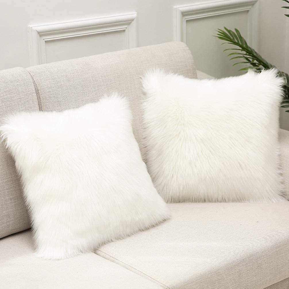 Very Soft Comfortable Plush Long Faux Fur White Throw Pillow Cover Cushion Case 