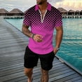 thumbnail image 2 of gvdentm Mens Short Sets 2 Piece Outfits Mens 2 Piece Tracksuit Short Sleeve Print Polo Shirt and Shorts Sets Summer Outfits Hot Pink,XXXL, 2 of 4