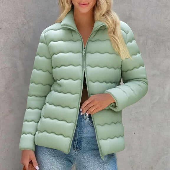 Vivianyn HD Women's Short Quilted Puffer Jacket, Stand Collar Warm Winter Cotton Coat,Green,Size S-XXL