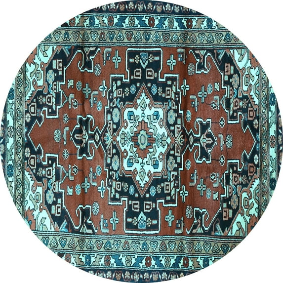 Ahgly Company Indoor Round Medallion Light Blue Traditional Area Rugs, 8' Round