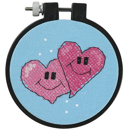 Dimensions Learn-a-Craft a Pair Of Hearts Stamped Cross Stitch Kit, 3" round