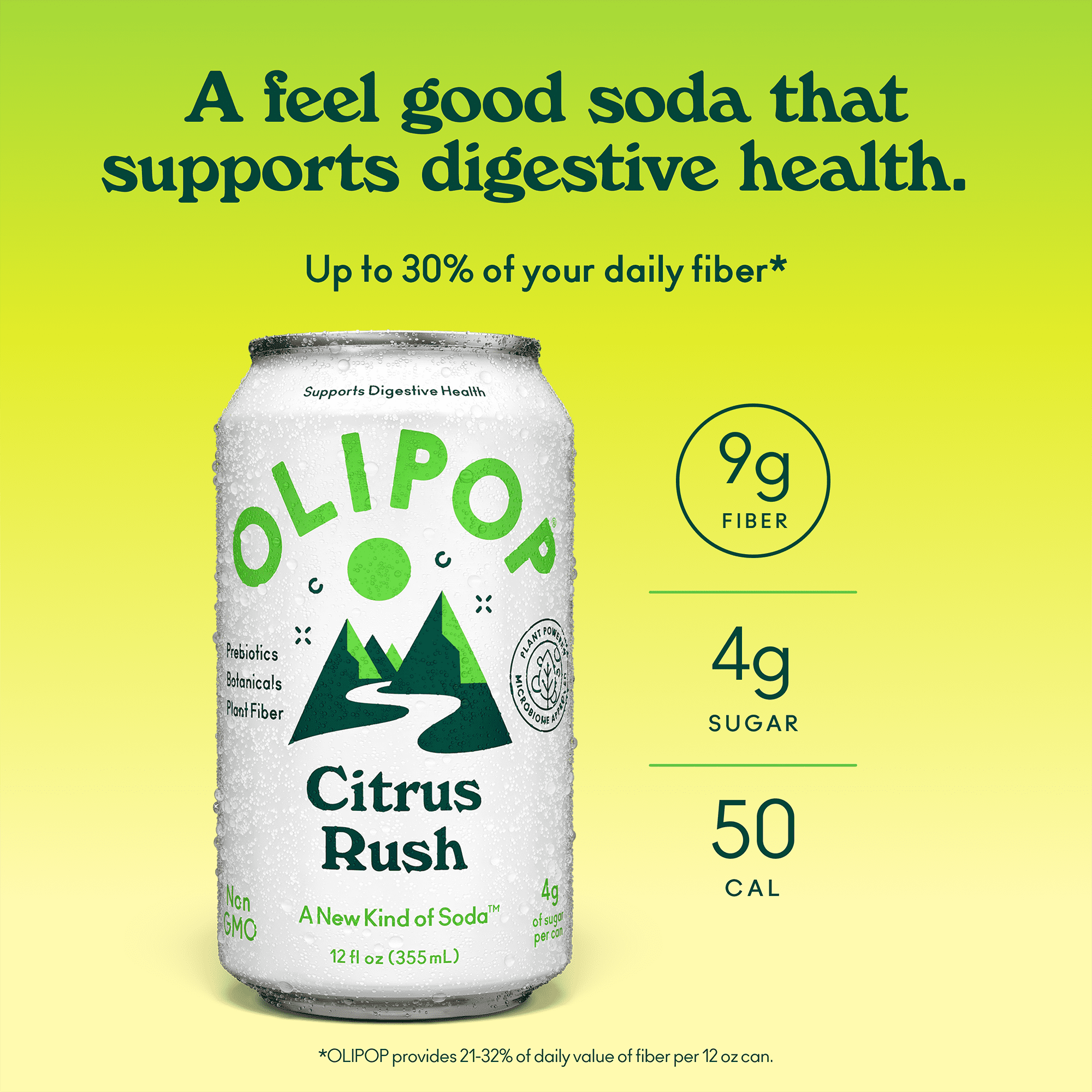 Olipop Prebiotic Soda Pop, Ridge Rush, High Fiber, 12 fl oz 12