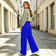 thumbnail image 4 of Women's Soft Extra Wide Leg Pants with Pockets Drawstring High Waist Pull-On Casual Sweatpants Baggy Comfy Athletic Joggers Royal Blue S, 4 of 7