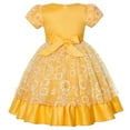 thumbnail image 4 of Mikilon Girls Floral Tulle Dress Size 2-7 Years Double Layer Bow Tied Princess Dress Short Sleeve Ruffled Dress, 4 of 8