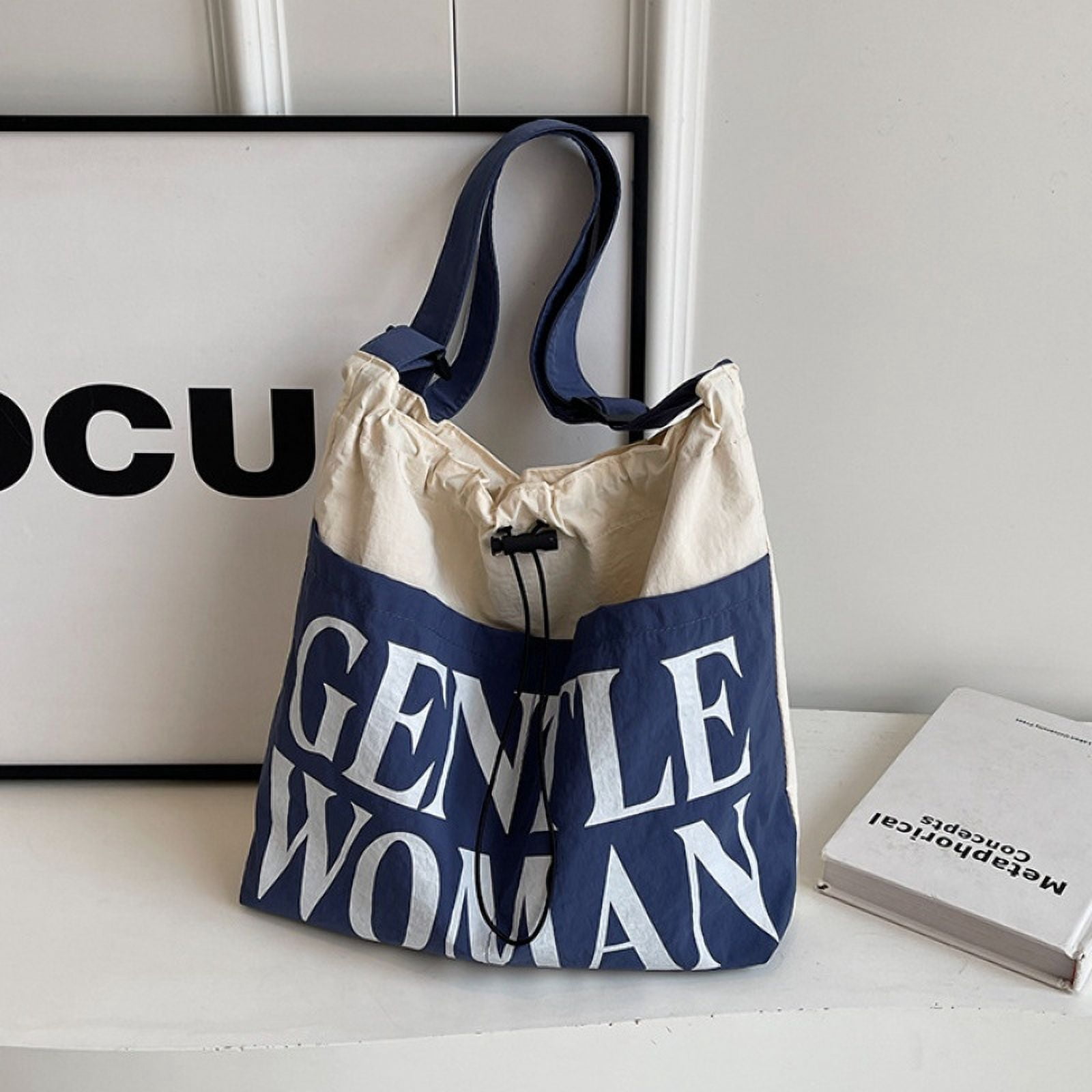 Gentlewoman® Aesthetic Canvas Tote Bag Crossbody Bags with Inner Pocket for Women, Large Capacity Shoulder Bag for Travel Work Sport，White and blue