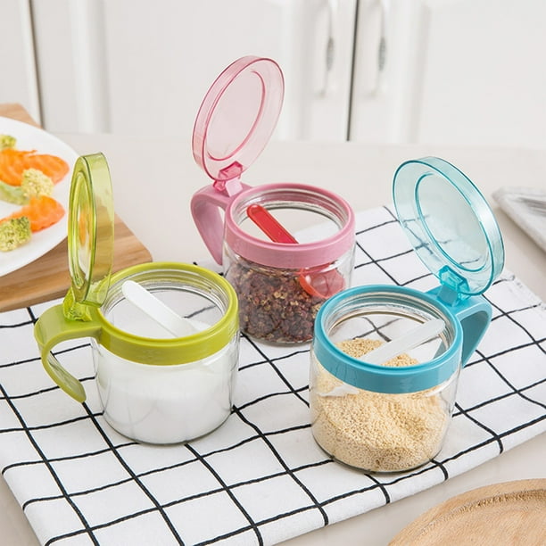 Tarro de Especias de Vidrio, Diseño Transparente Grueso, Tapa Hermética con Cuchara, Almacenamiento de Cocina Moderno, Multifuncional para Condimentos, Harina, Café, Regalo para Decoración Del Hogar,