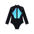 thumbnail image 5 of iiniim Girls Leotard Shiny Color Block Long Sleeve Gymnastic Athletic Bodysuit for Yoga Sports Dancewear Light Blue 14, 5 of 7