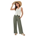 thumbnail image 5 of Nestiefly Linen Pants Women Wide Leg Palazzo Pants Flowy Elastic Waist Summer Beach Casual Trousers with Pockets 2026 Army Green M, 5 of 7