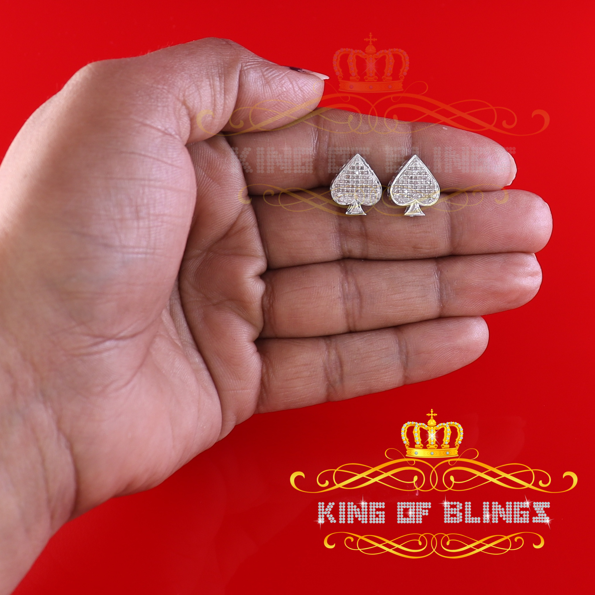 King of Bling's 925 Sterling Silver White 0.20ct Diamond For Women's / Men's Stud Heart Earring