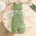 thumbnail image 2 of Boys Outfits Striped Print Short Sleeve Crew Neck Romper Suspenders Shorts Hat 3 Piece Casual Wear Boys' Clothing Sets Size 6-12 Months, 2 of 9