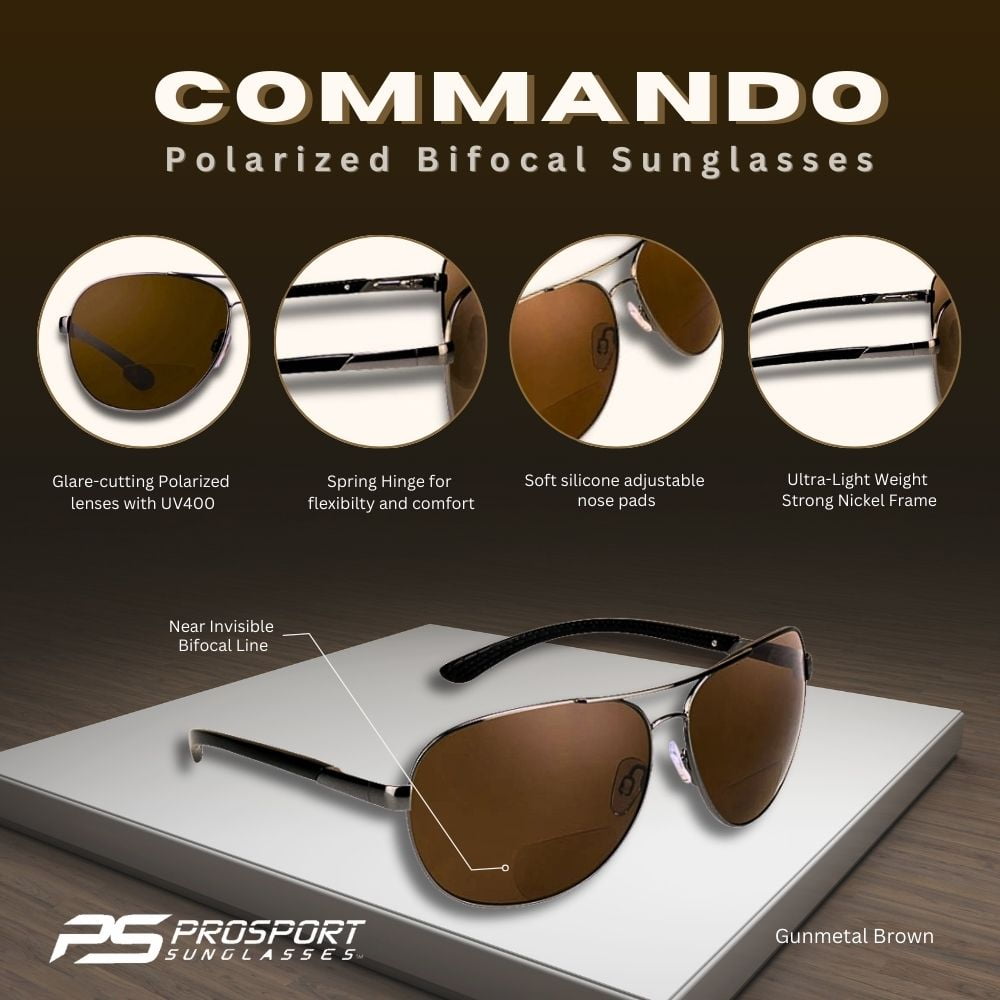 proSPORT Polarized BIFOCAL Sunglass Reader Anti-Glare Fishing Driving Golf Men Women Gunmetal Brown