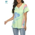 thumbnail image 6 of Deago Womens Tie Dye V Neck Short Sleeve T-Shirts Loose Fit Comfy Tees Casual Summer Tops Shirts with Pocket (Light Green, M), 6 of 9