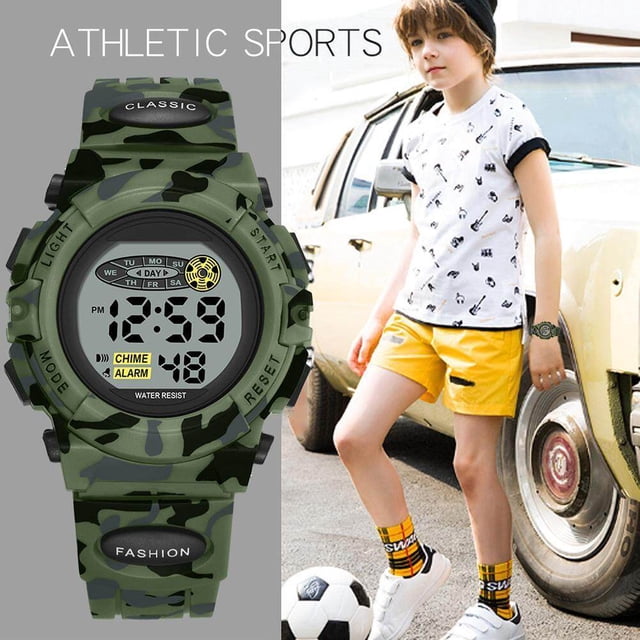 Reloj deportivo digital para niños Reloj electrónico informal resistente al agua Reloj LED de 7 colores con alarma Relojes de pulsera para niños y niñas