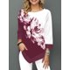 thumbnail image 4 of Moda Mujer Blusa estampada floral Tallas grandes 3/4 Mangas Irregular Dobladillo O Cuello Prima Abanopi  Top de manga tres cuartos para mujer, 4 of 5