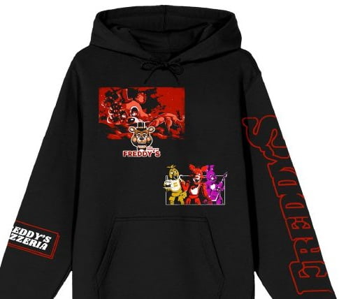 Five Nights At Freddy's Character Art Men's Black Long Sleeve Hooded Sweatshirt - Medium