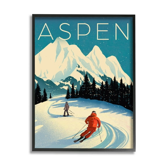 Stupell Industries Aspen Winter Ski Scene Graphic Art Black Framed Art Print Wall Art, Design by Ziwei Li