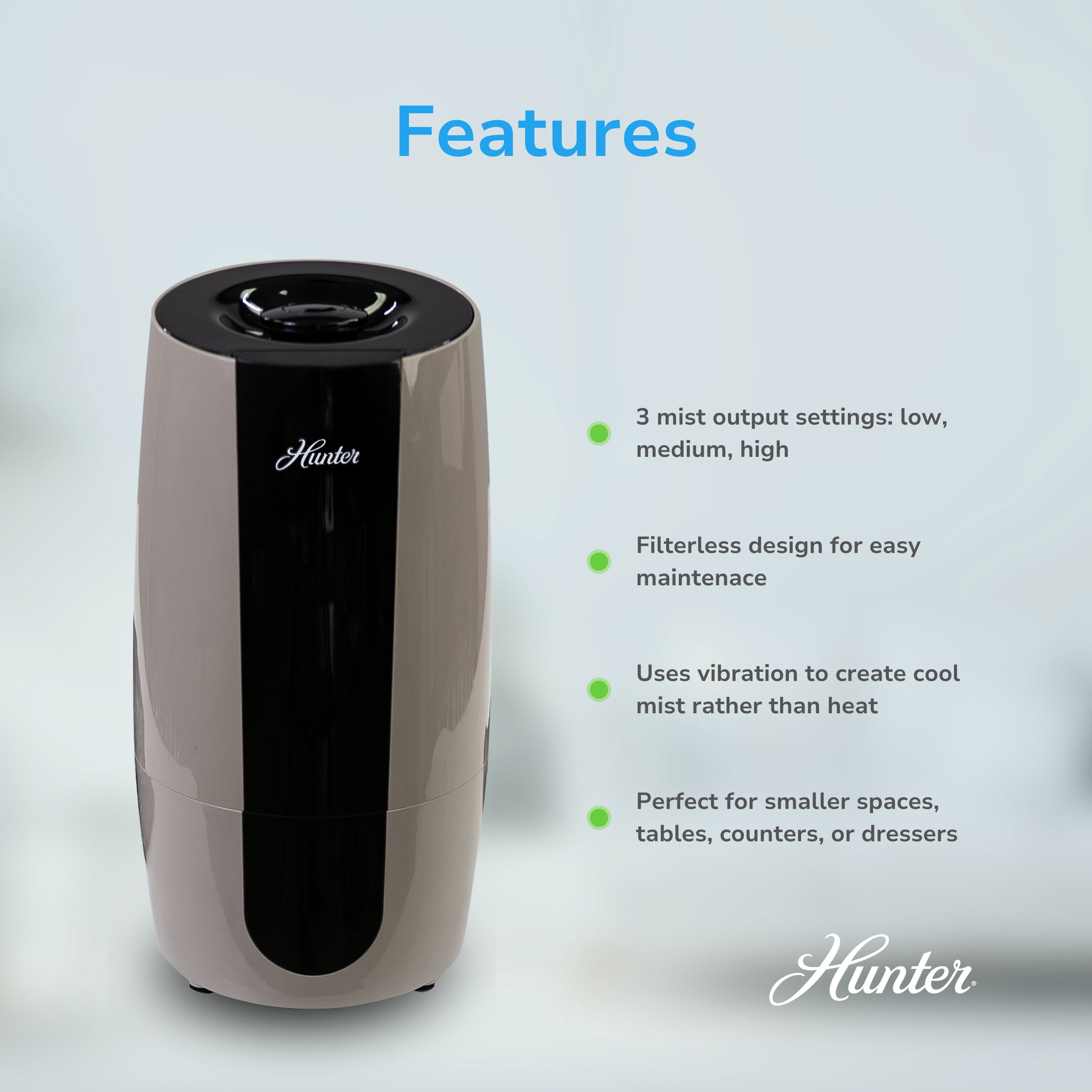 Hunter HHU400 Aspire Cool Mist 0.7 Gal Ultrasonic Humidifier, Taupe