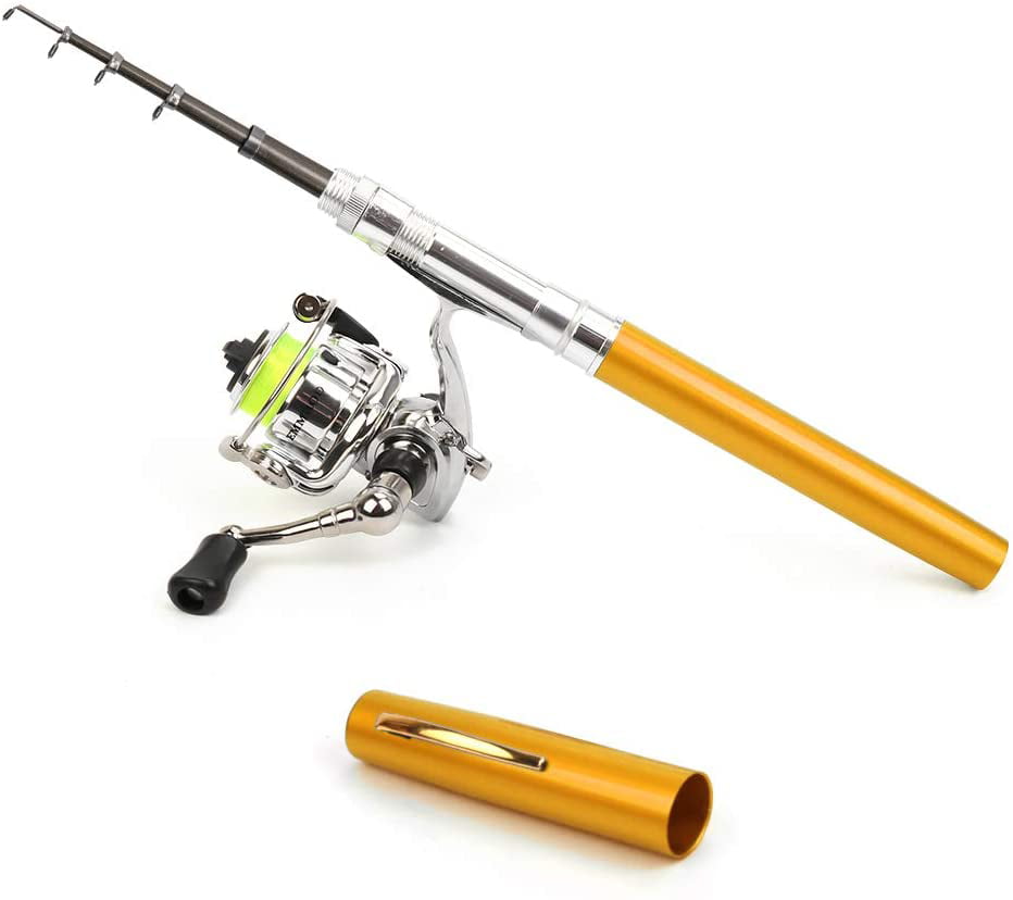 Mini Portable Combo Pocket Pen Fishing Rod Pole With Golden Baitcasting Reel Set 