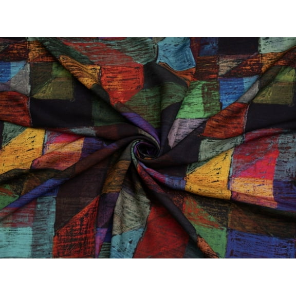 Minerva Exclusive Painters Patchwork Viscose Challis Fabric - per yard