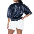 thumbnail image 2 of Women's Gameday Couture  Navy Chicago Bears Rise Up Sequin Cropped T-Shirt, 2 of 3
